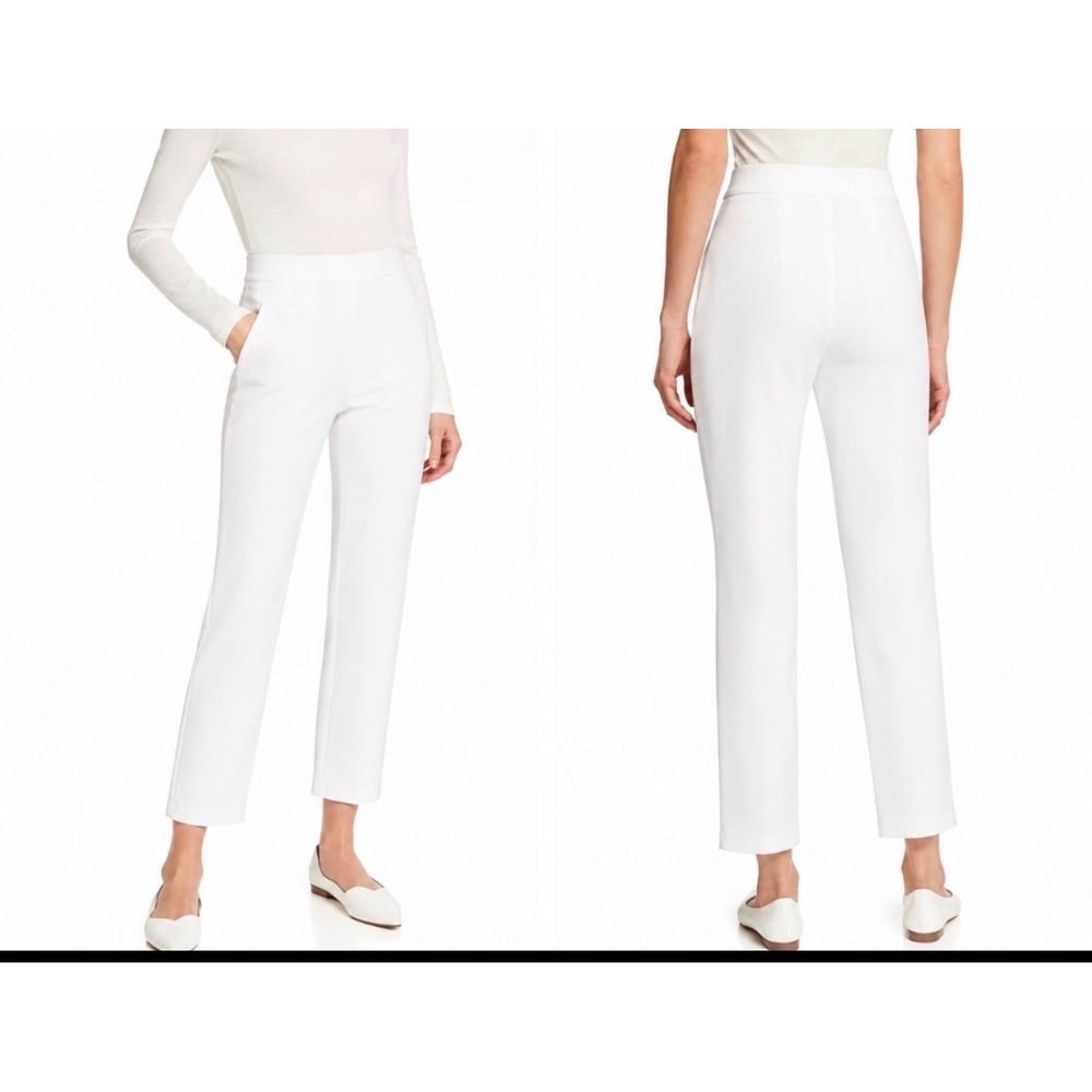St. John Caviar Emma White Stretch Cotton Straight Leg Ankle Pants Size 8